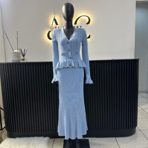 Long Sleeve Knitted Baby Blue Dress