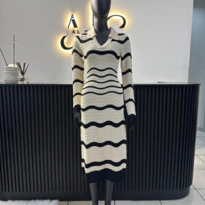 Black And Cream Stripped Knit Dress