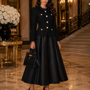 Elegant Black Tweed Dress