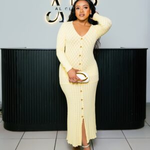 Yellow Buttoned Knit Dress