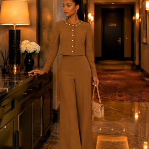 Brown Buttoned Suit Set