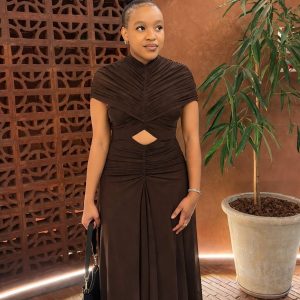 Terra Chocolate Brown Ruched Cut-Out Maxi Dress