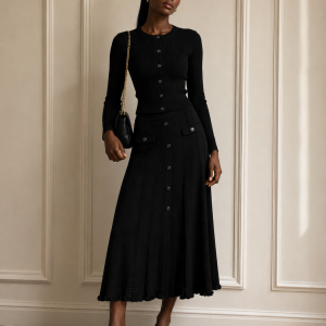 Tania Black Knit Cardigan & Maxi Skirt Co-Ord Set