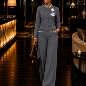 Mila Grey Knit Cardigan and Wide Leg Pants Set