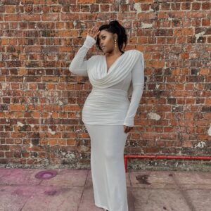 Kaylie Ruched Cowl Neck Maxi Dress