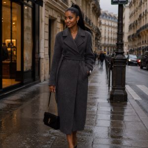 Luxe  Grey Belted Winter Coat