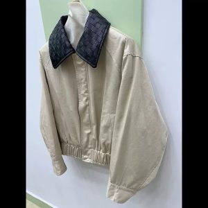 Jacket Loose Fit Color-Block Sheepskin Woven Collar
