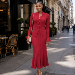 Red Knitted Two Piece Set