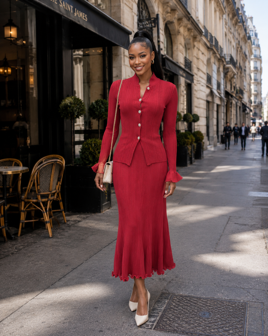 Red Knitted Two Piece Set
