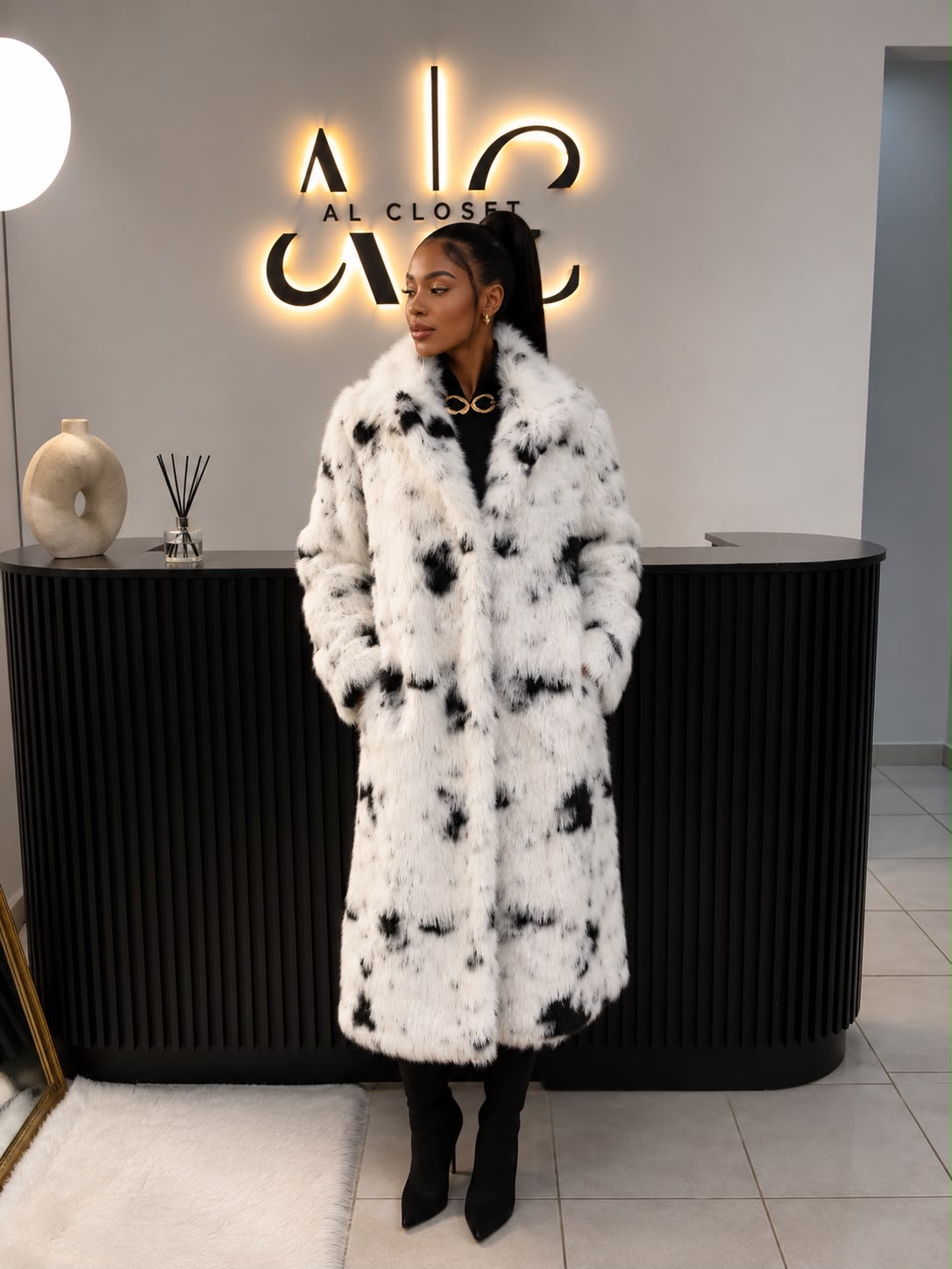 Black & White Cow Print Faux Fur