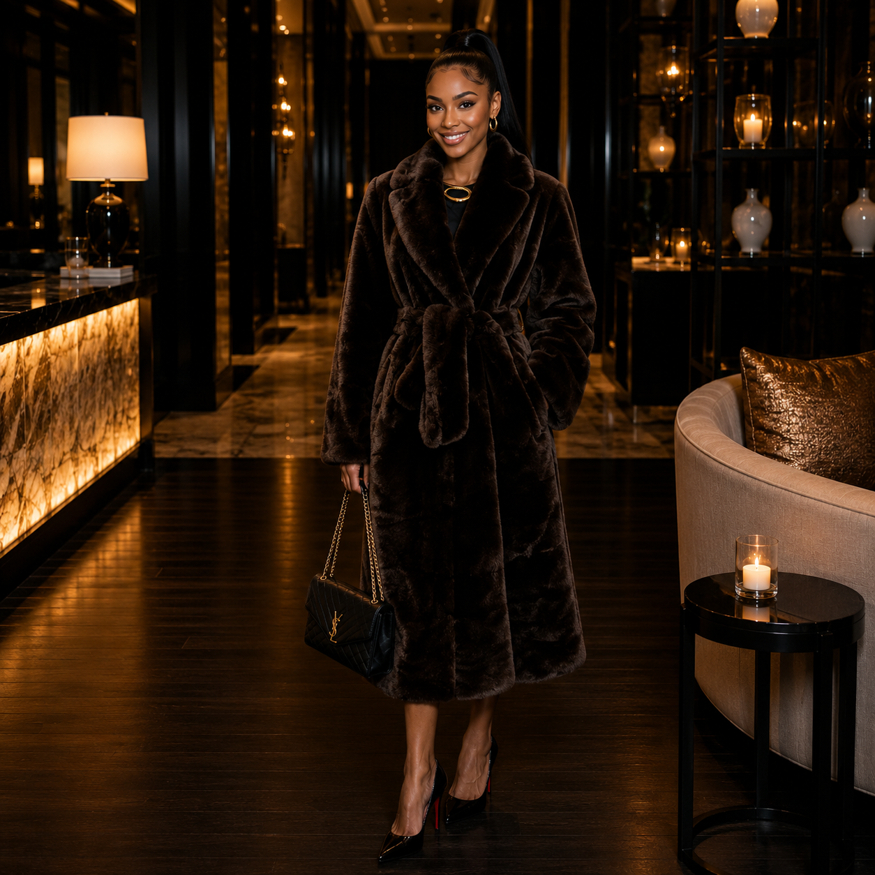 Chocolate Royale Luxe Faux Fur Coat