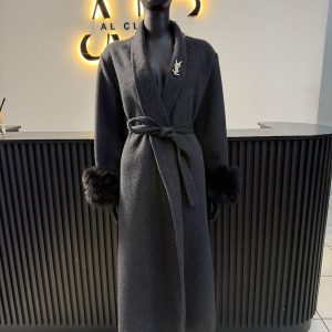 Charcoal Luxe Fur Cuff Coat