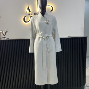 Ivory Wool Coat With Silver Button