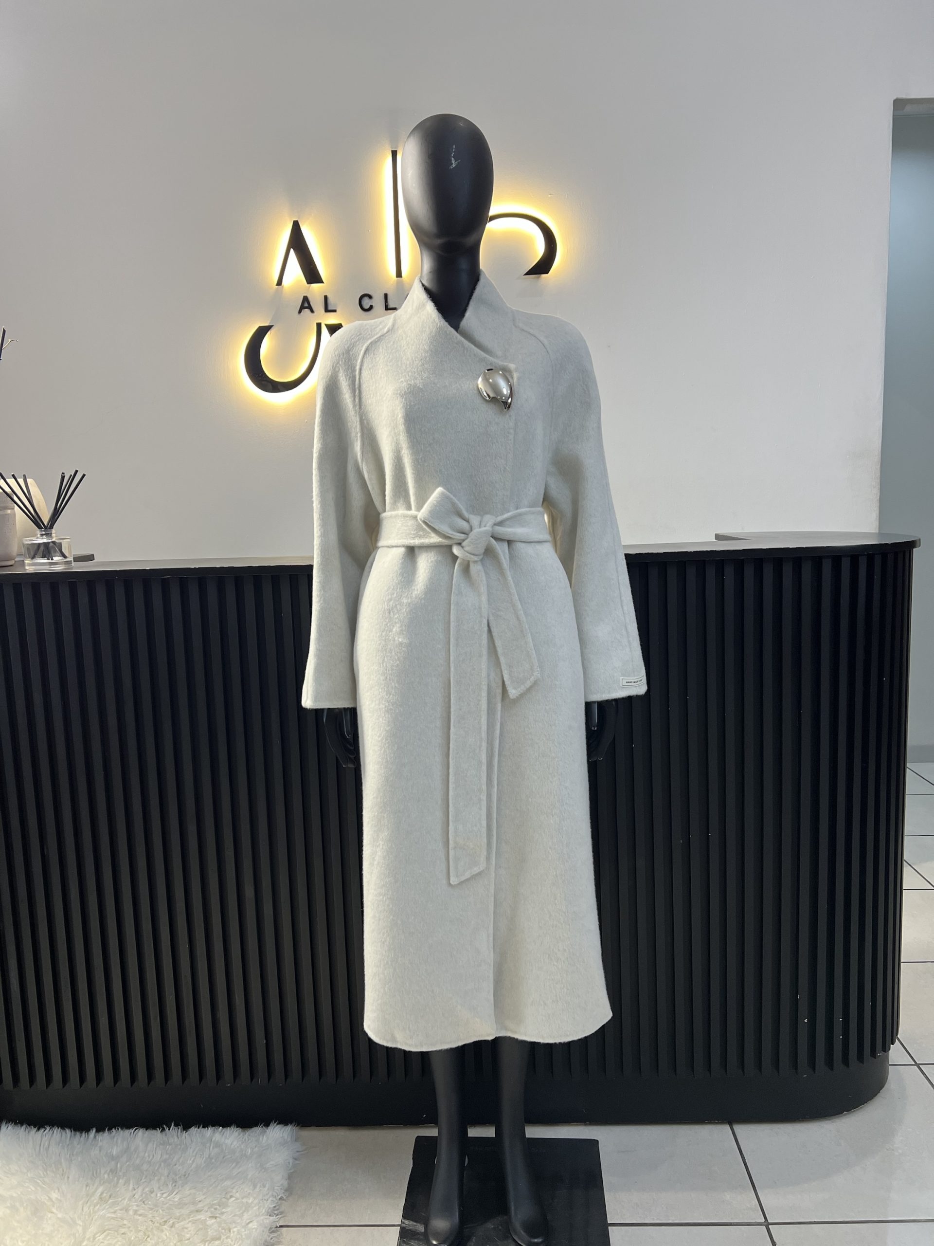 Ivory Wool Coat With Silver Button