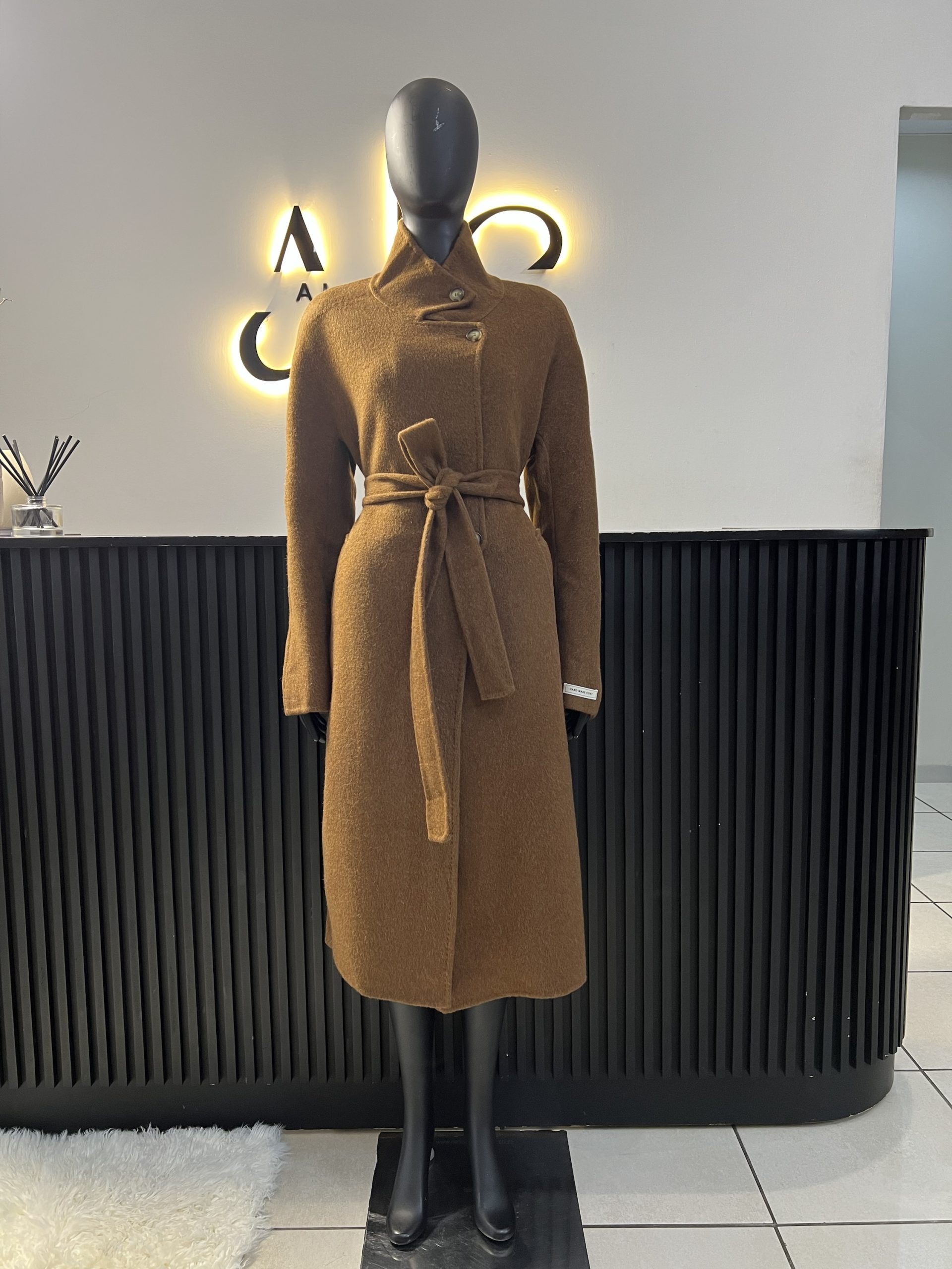 Camel High Collar Wool Coat