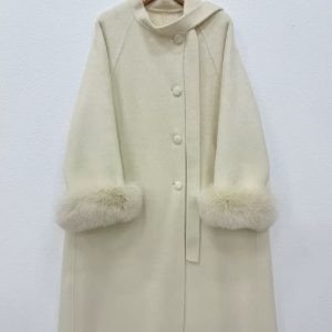 Ivory Faux Fur Trim Wool Coat