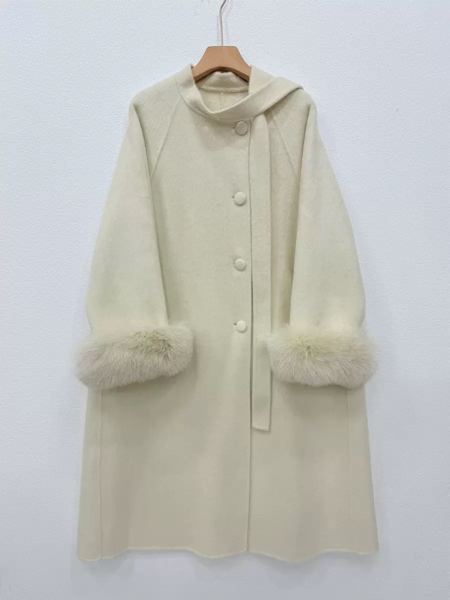 Ivory Faux Fur Trim Wool Coat