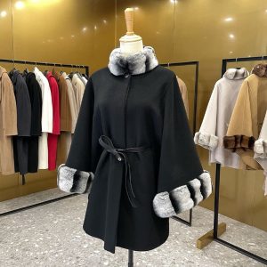 Wool Poncho Coat Women's Mid-length Belt Elegant Cashmere Shawl