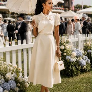 Grace Bow Neck Belted Dress