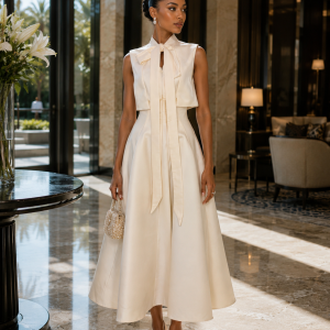 Bow Neck A-Line Maxi Dress