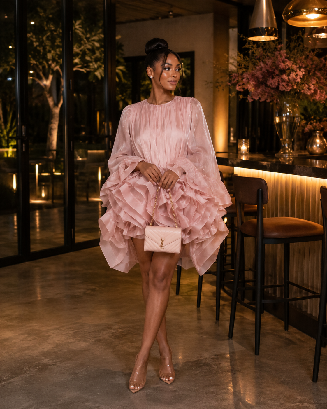 Dusty Pink Ruffle Mini Dress