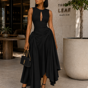 Draped Keyhole Midi Dress