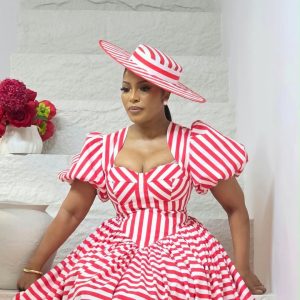Red And White Puffy Sleeve Dress