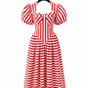 Red And White Puffy Sleeve Dress