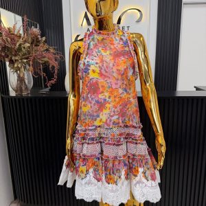 Yolanda Floral Lace Trim Mini Dress