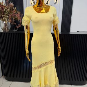 Yellow Lace Trim Knit Dress