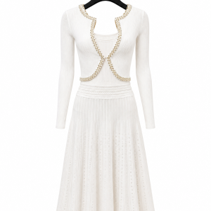 White Knit Dress With Cardigan