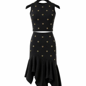 Black Gold Eyelet Two Piece Skirt Set