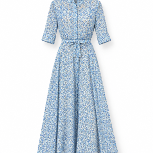 Blue Belted Floral Dress