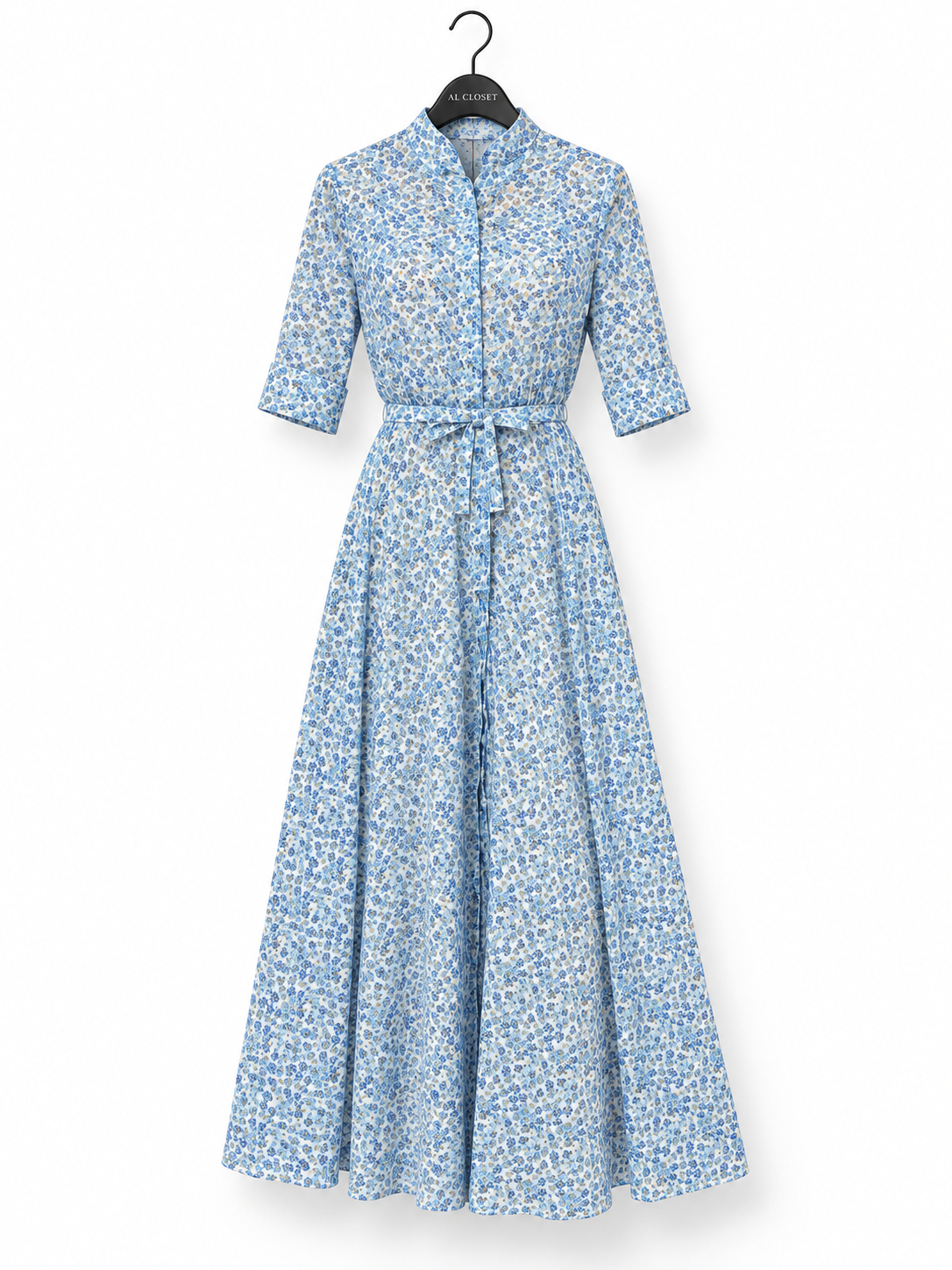 Blue Belted Floral Dress