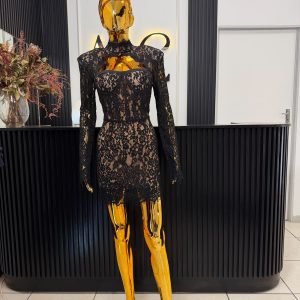 Black Long-Sleeve Lace Corset Mini Dress