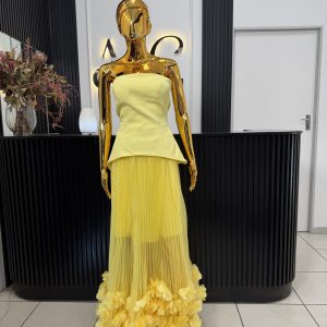Yellow Strapeless Fringe Maxi Dress