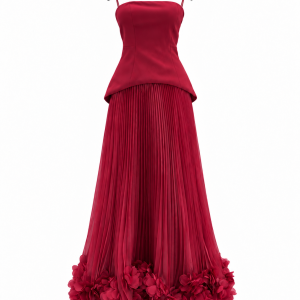 Burgundy Strapless Fringe Maxi Dress