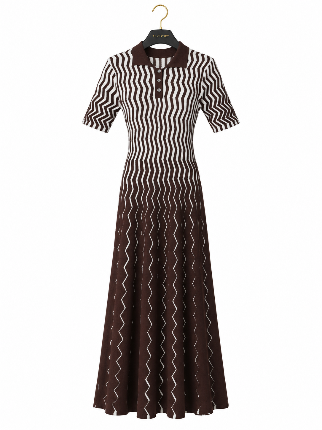 Chocolate Brown And Cream ZigZag Knit Dress